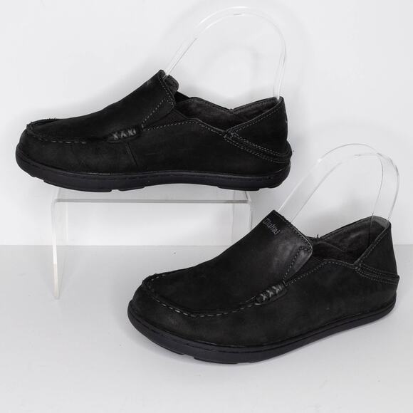 Olukai Boys Moloa Loafer Shoes Slip On Comfort Leather Youth Black Size 1 | AR - Picture 2 of 6